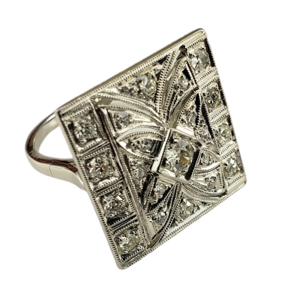 Platinum and Diamond Tile Ring with Milgrain Edges Size 6.5 #18860 - Picture 4 of 8